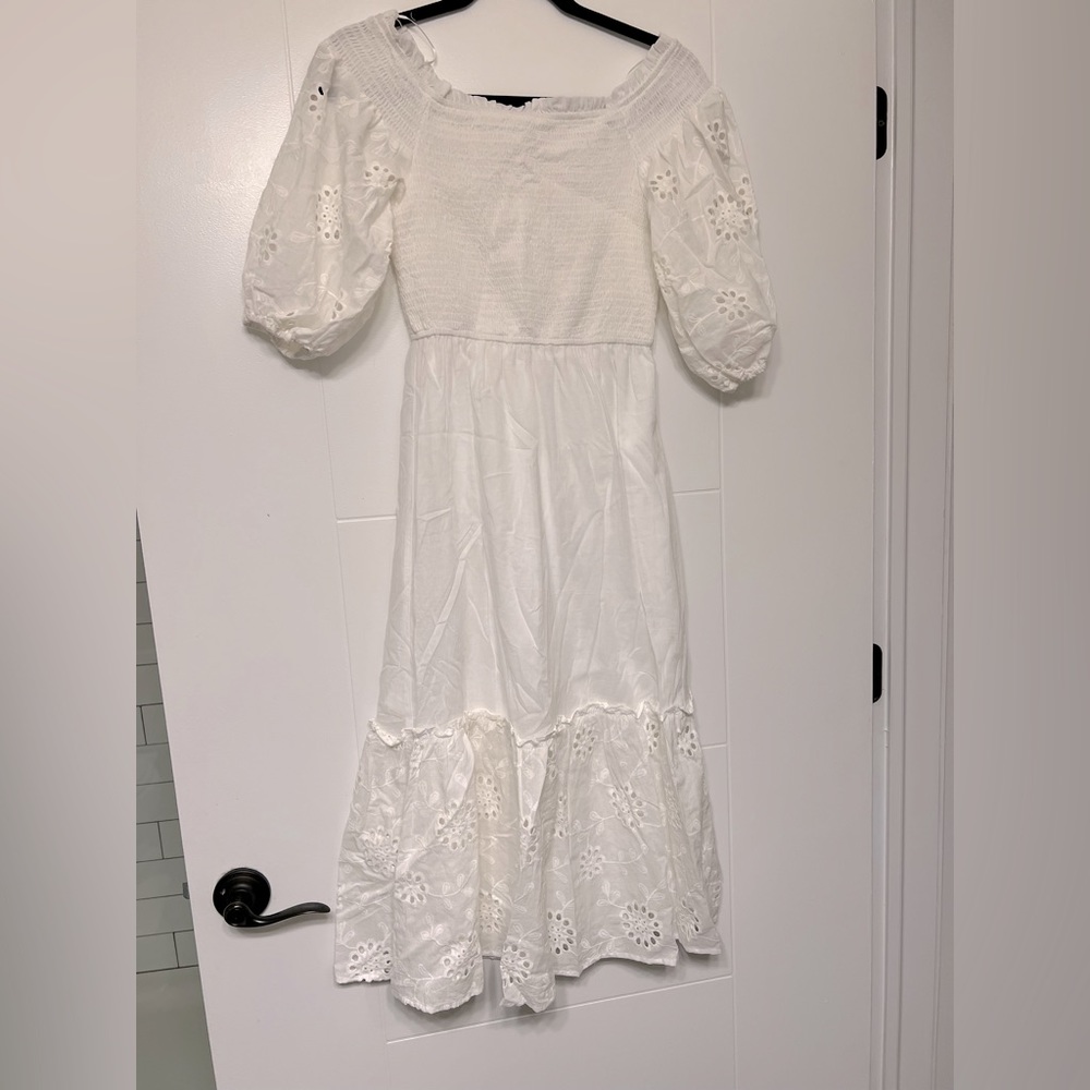 S White midi eyelet dress